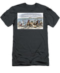 British Tourists From Victorian Era with Donkey Backs Going to a Picnic on the Pyramids Egypt Around 1850 Colour Engraving 19th Century American School T-Shirt