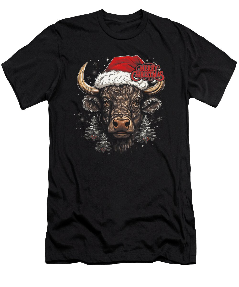 Buffalo Bison Christmas Funny Santa Holiday Natalie Lidford T-Shirt