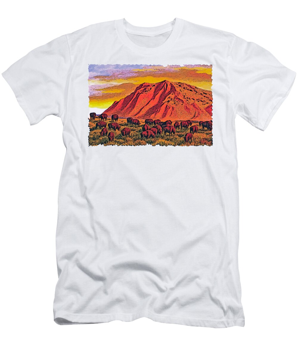 Buffalo Herd At Sunset Nd Long Shot T-Shirt