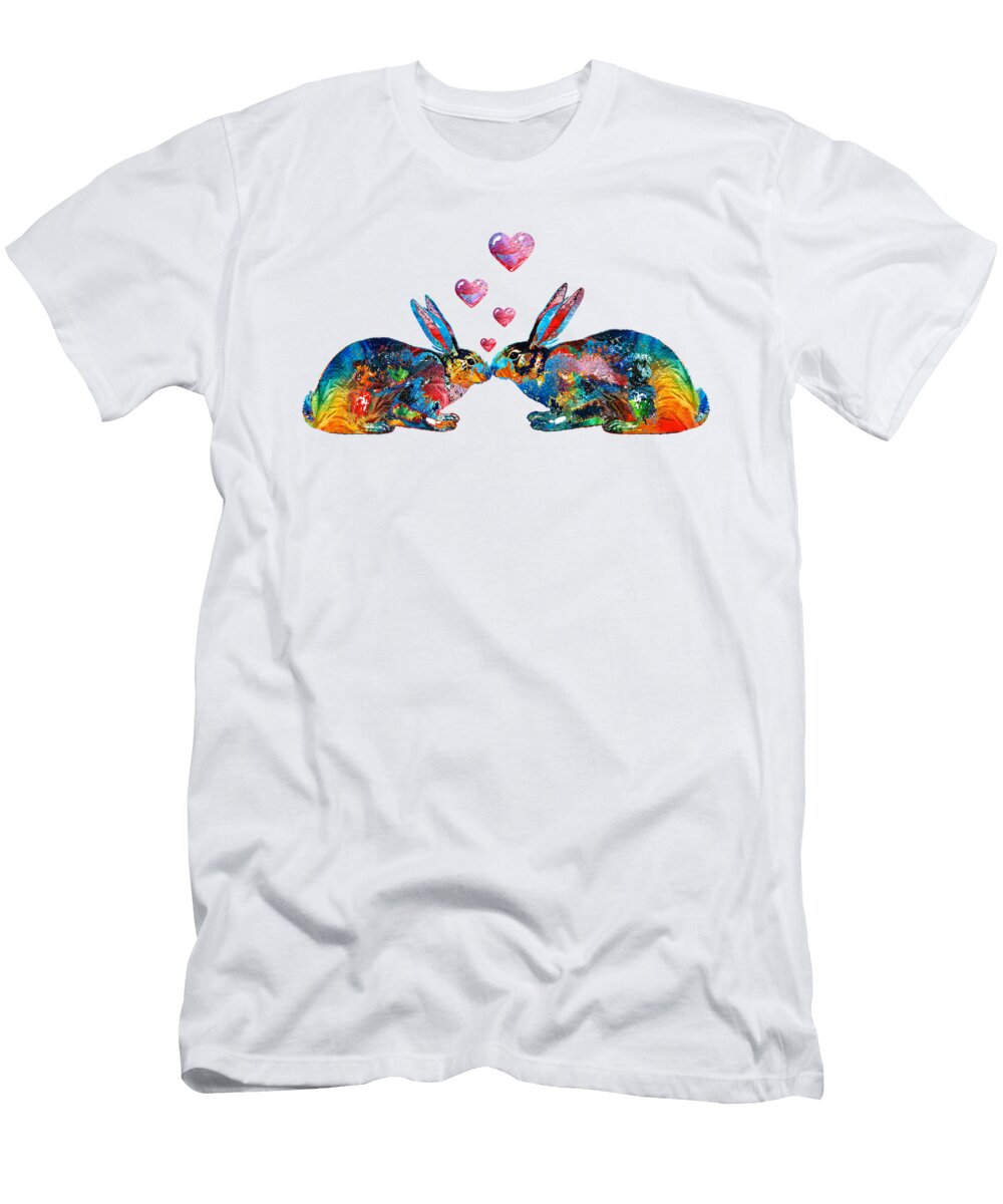 Bunny Rabbit Art Hopped Up on Love By Sharon Cummings Sharon Cummings T-Shirt