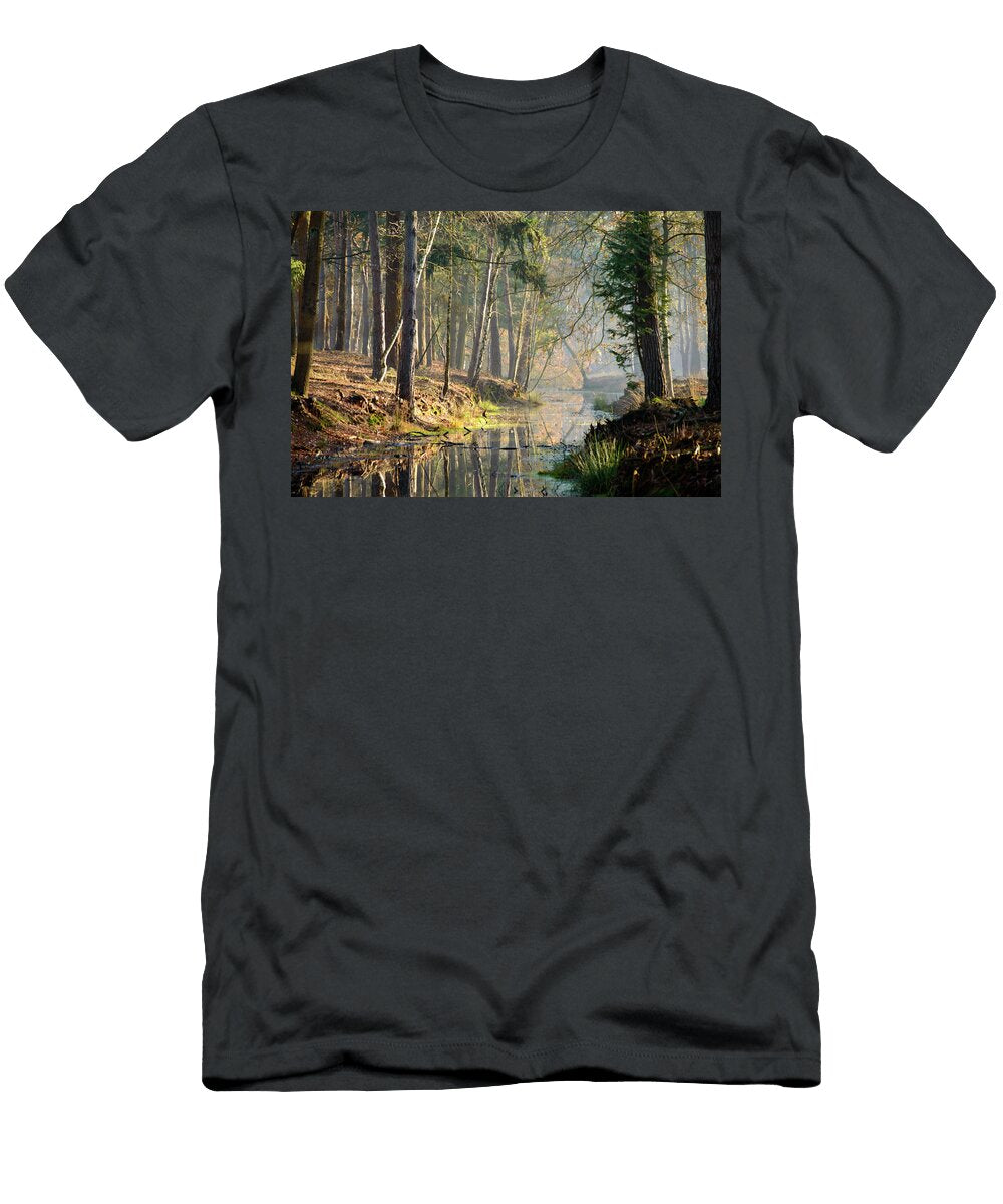Calm Waters in Stream At Sunset in Forest Johan Ferret T-Shirt