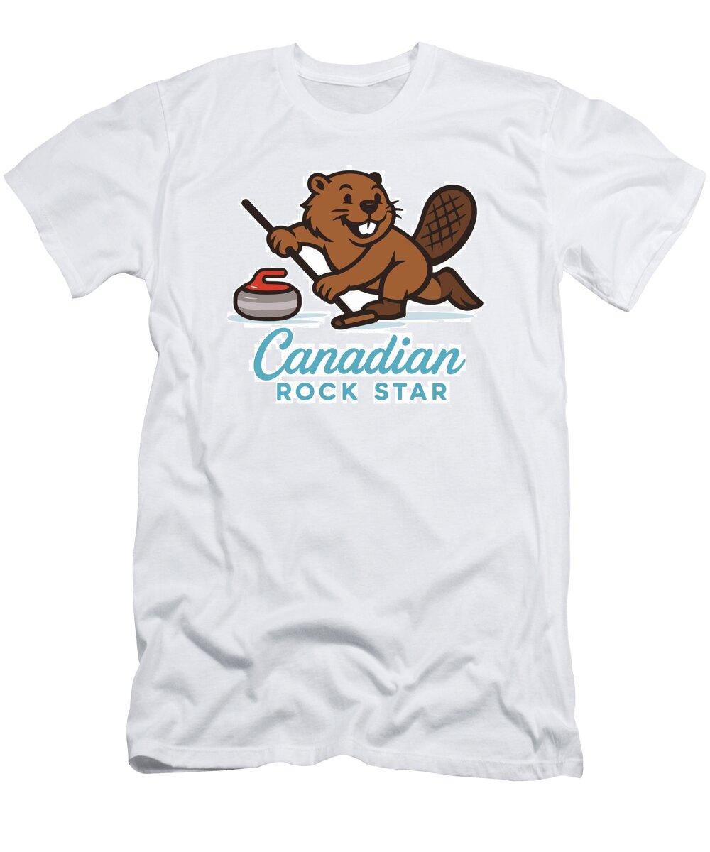 Canadian Rock Star Beaver Curling Retro Graphics T-Shirt