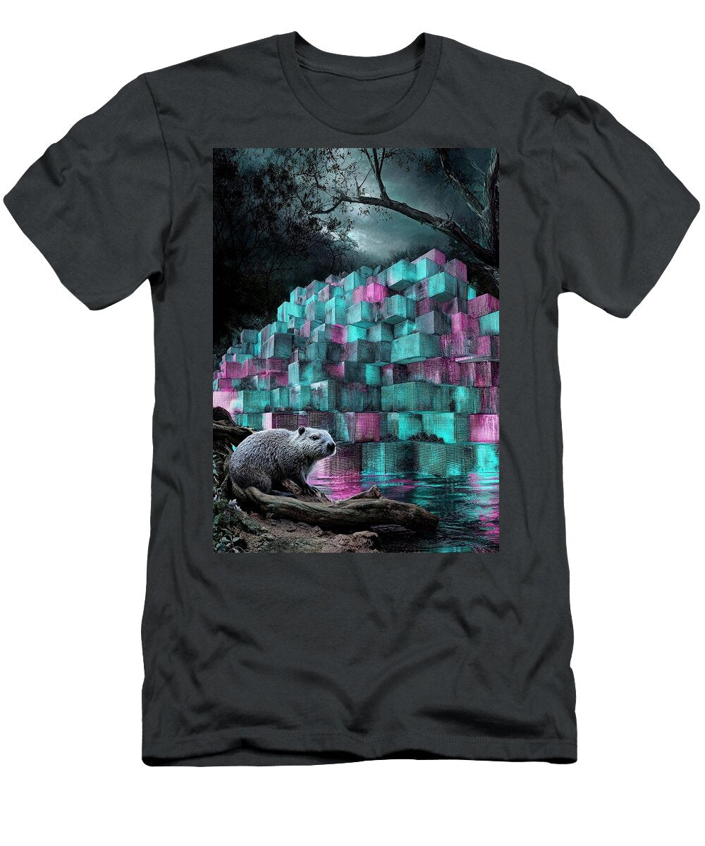 Capybara At Futuristic Cube Structure Beaver Grayson Sheppard T-Shirt