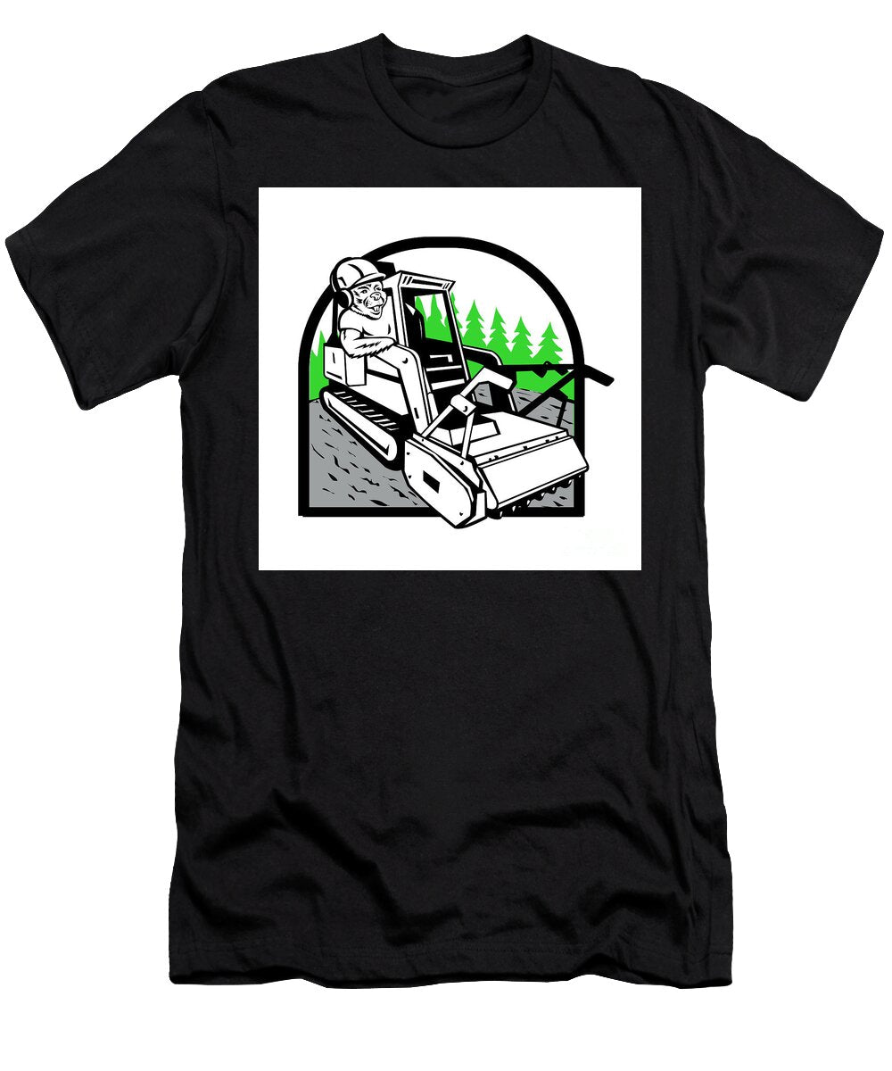 Cartoon Beaver Operating Forestry Mulcher Mascot Retro Aloysius Patrimonio T-Shirt