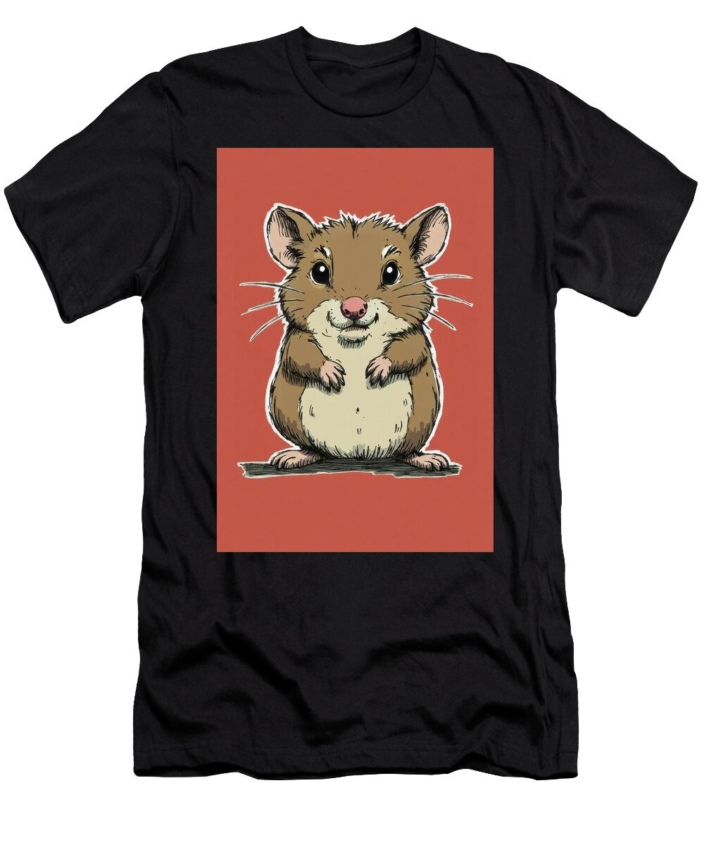 Cartoon Illustration of a Cheerful Brown and Beige Hamster Wall Art Prints T-Shirt
