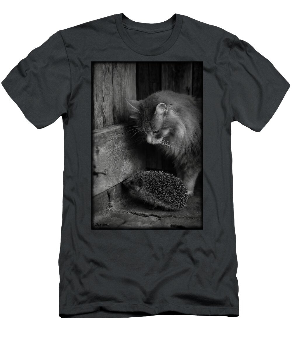 Cat and Hedgehog Encounter Ksavera Art T-Shirt
