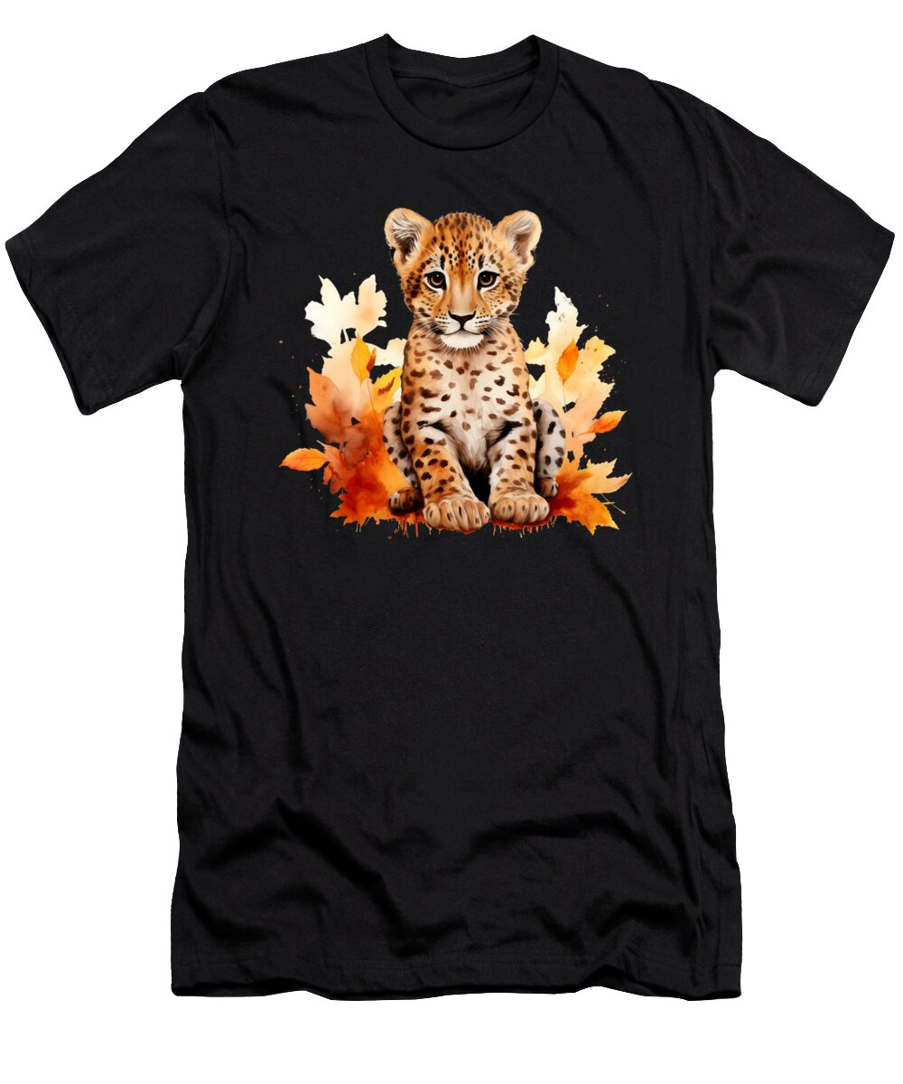 Cheetah Cub Autumn Baby Leopard Safari Watercolor Heidi Joyce T-Shirt