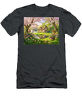 Cherry Blossom Cottage By the Garden Pond Art Momente T-Shirt
