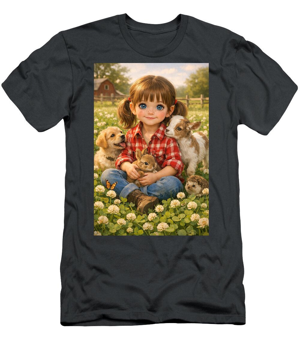 Child with Farm Animals Cathy Harper T-Shirt