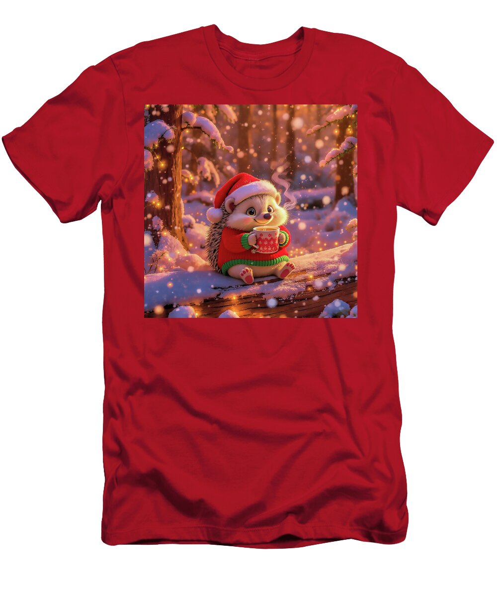 Christmas Hedgehog Having Hot Cocoa in the Forest Charlesy T-Shirt