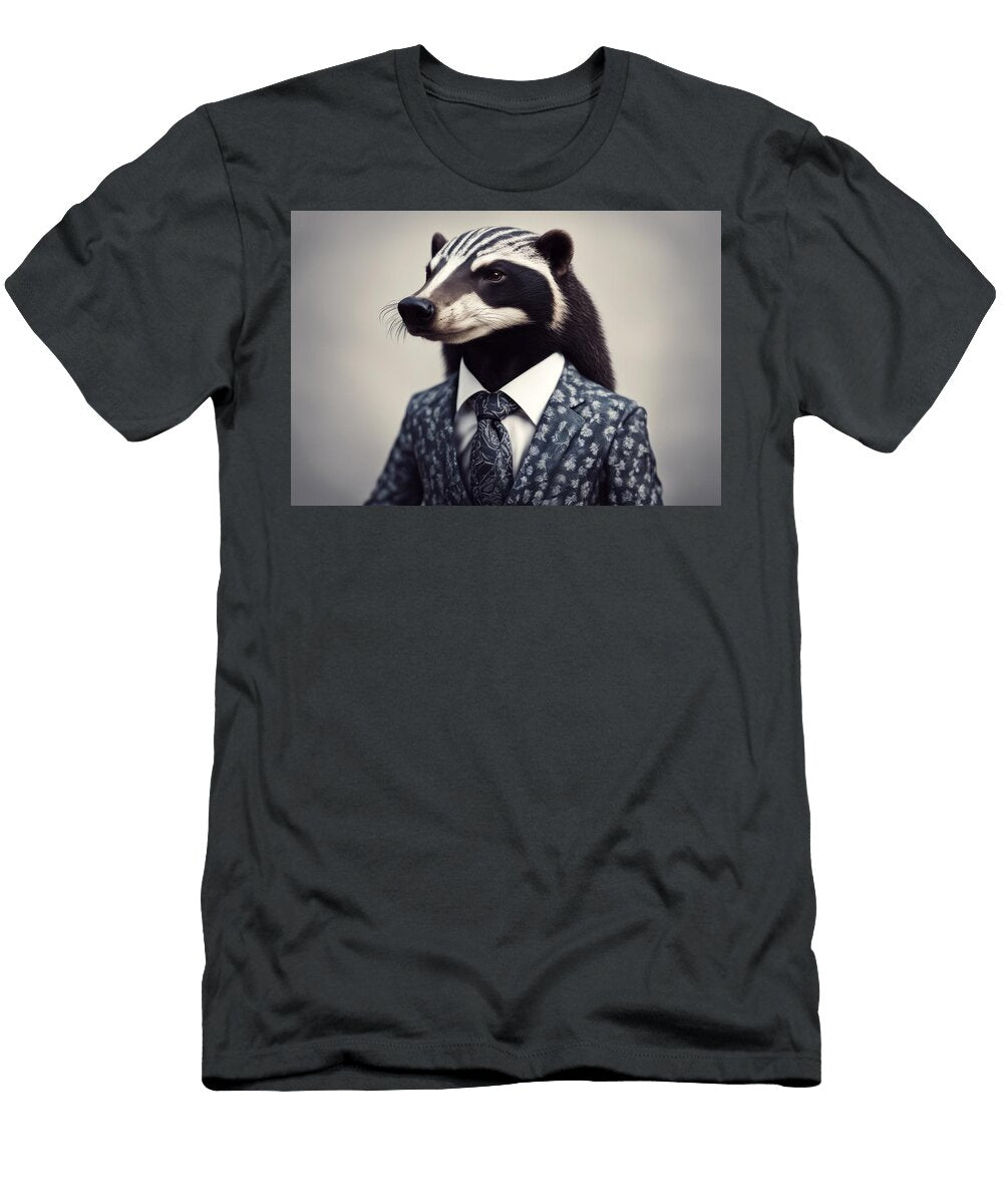 Classy Animal Honey Charismatic Anthropomorphic Badger Tie Dressed Elegant Suit High Patterned Portrait Attitude Posing Human Fashion Confident Raccoon Wafe Akkash T-Shirt