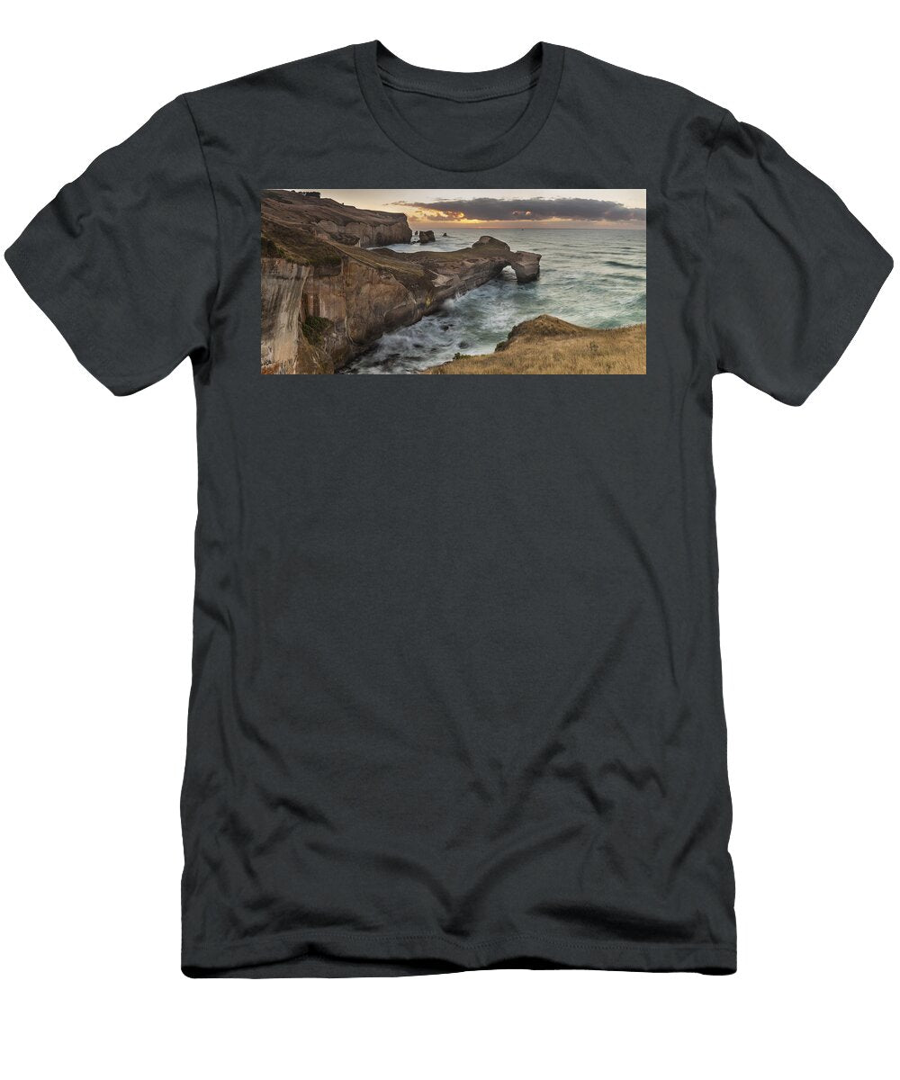 Cliffs and Tunnel Beach Otago New Colin Monteath Hedgehog House T-Shirt