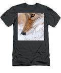 Close Up of a Coyotes Face with Snow on Its Fur and Nose Mark Duffy T-Shirt