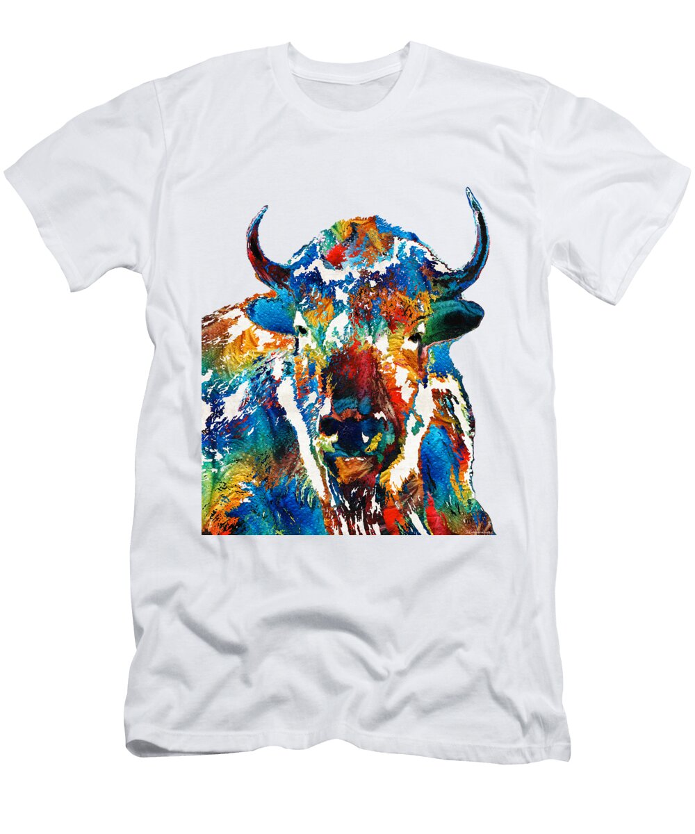 Colorful Buffalo Art Sacred By Sharon Cummings Sharon Cummings T-Shirt