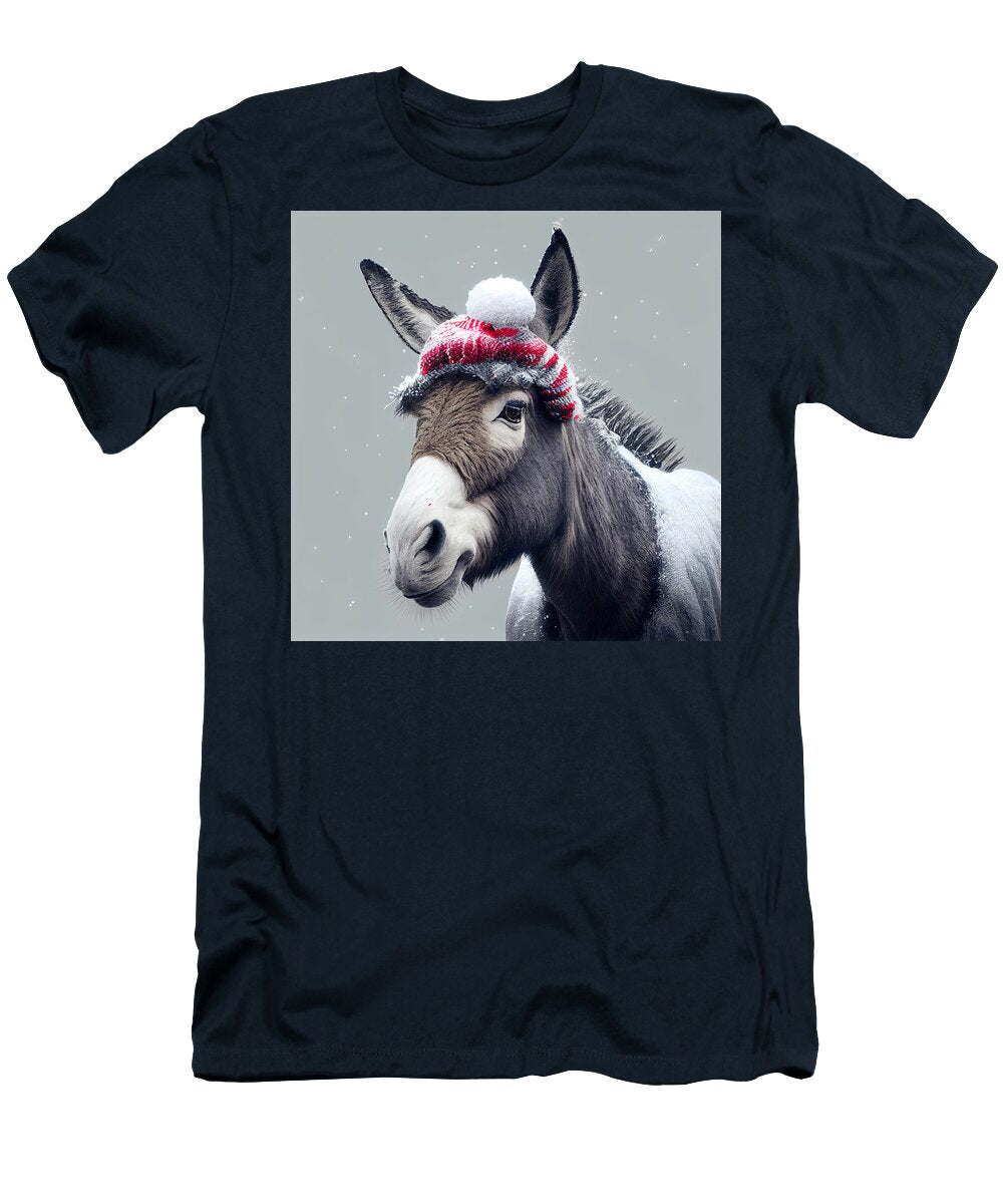 Colorful Donkey Wearing Santa Hat Grey and Whit Beef Df a F Bdccaad By Asar Studios Celestial Images T-Shirt