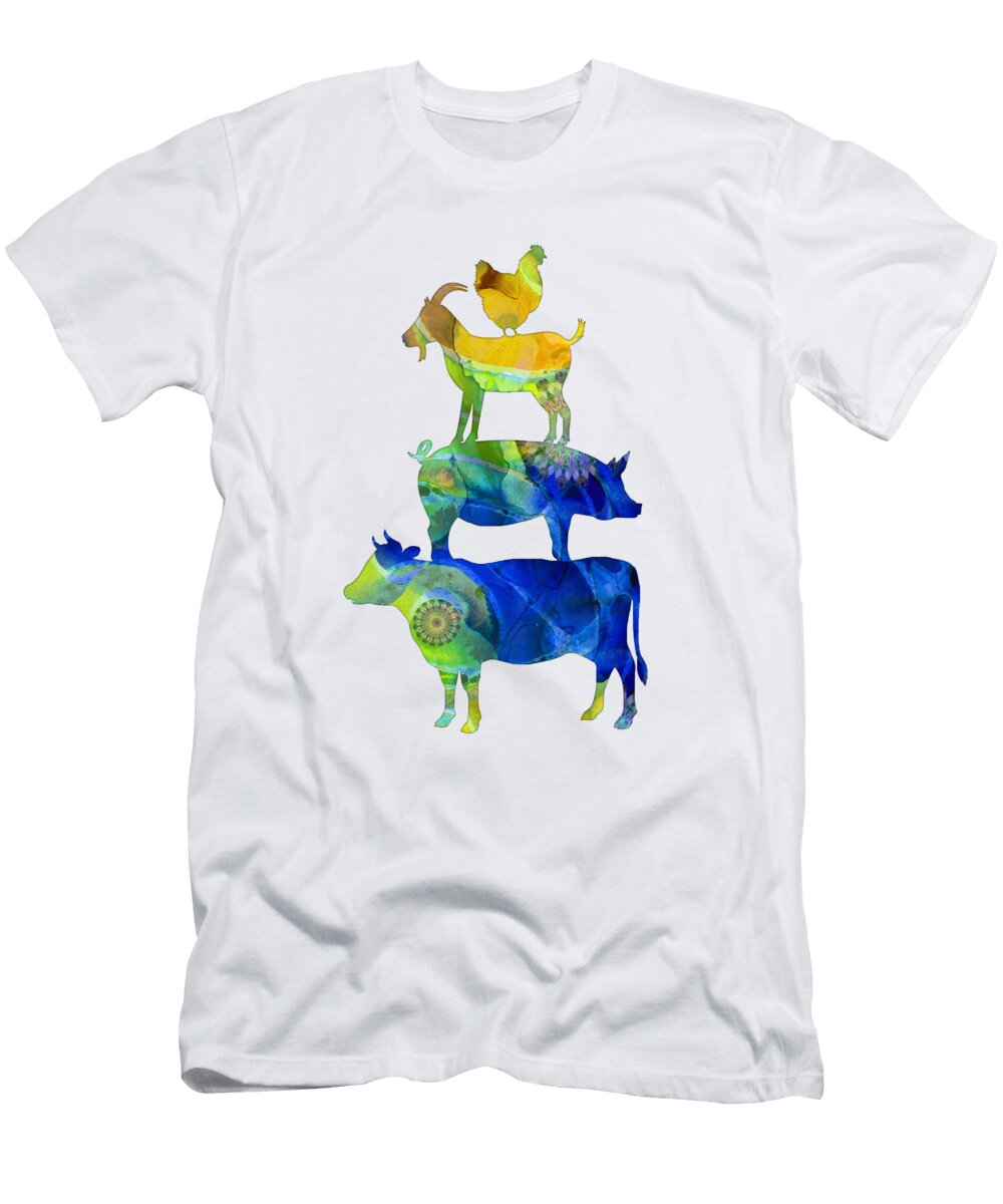 Colorful Farm Friends Art 2 Sharon Cummings T-Shirt