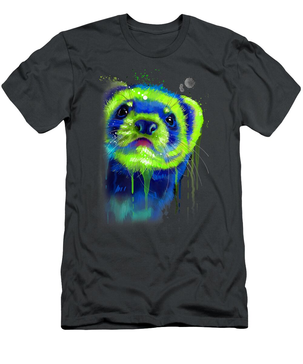 Colorful Ferret Face Watercolor Art Mckenz Fara T-Shirt
