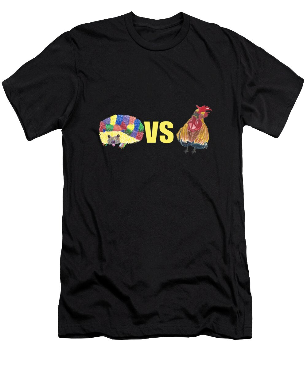 Colorful Hedgehog Vs Franklin the Rooster Funny Animal Design Ali Baucom T-Shirt