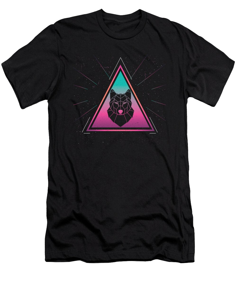 Colorful Wolf Geometrical Triangle Coyote Retro Style Design Art Grabitees T-Shirt