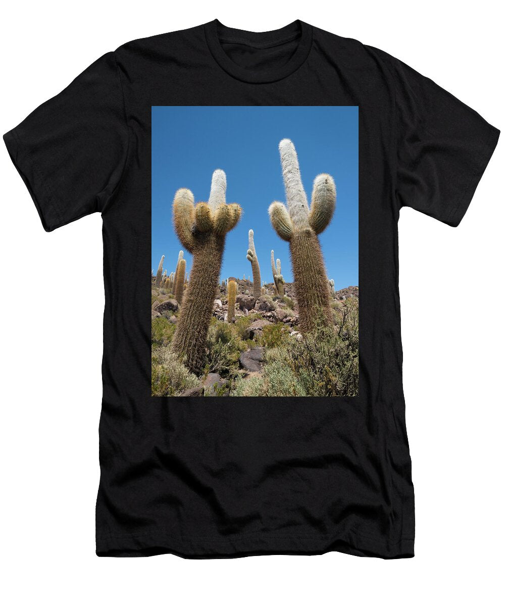 Cordon Cacti on Isla Incahuasi in the Midst of the Salar John Shaw Natureplcom T-Shirt