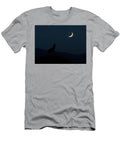 Coyote Howling At Crescent Moon Coyote Howling on a Desert Ridge Under a Bright Crescent Moon Silhou Eliana Haines T-Shirt
