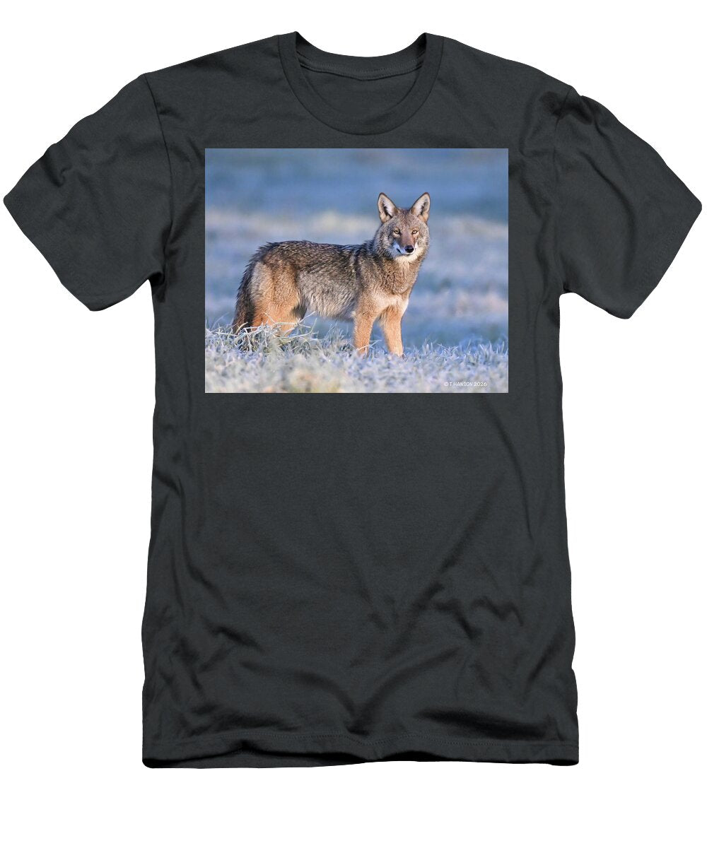 Coyote in Frosty Landscape Terry Hanson T-Shirt
