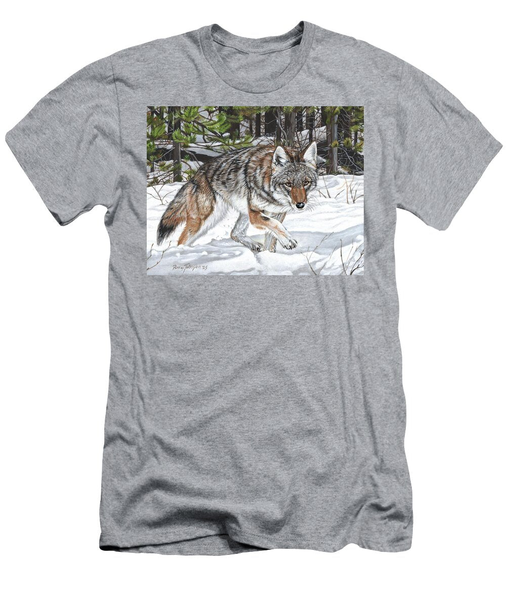 Coyote in Snowy Forest Parry Johnson T-Shirt