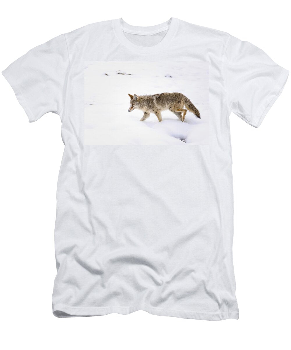 Coyote on the Prowl in a Snowy Wilderness Lost on Walkabout T-Shirt
