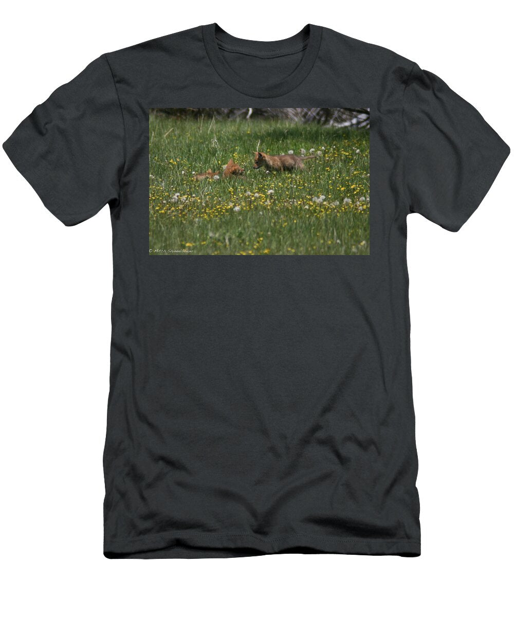 Coyote Puppies and Wildflowers Mitch Shindelbower T-Shirt