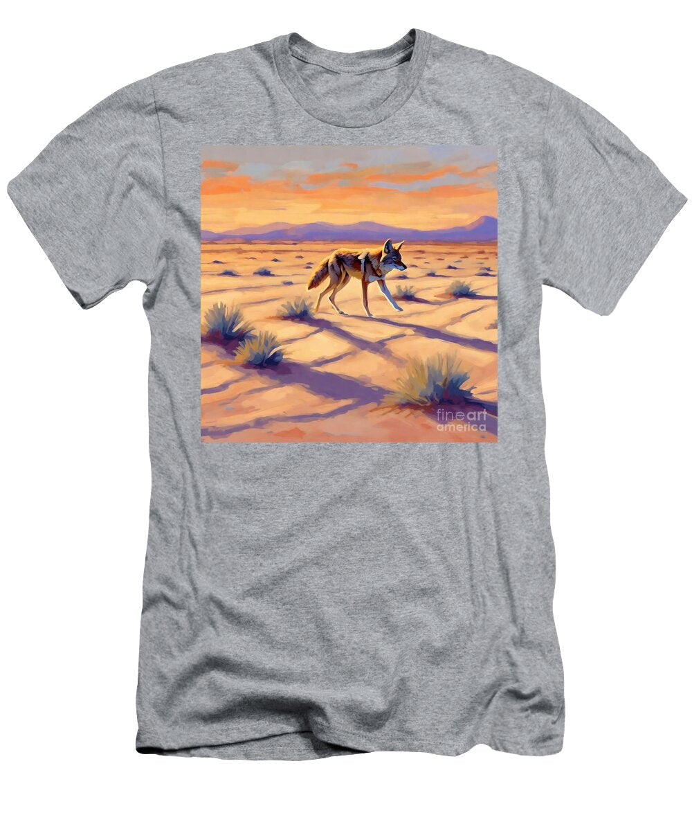 Coyote Tracks Crossing an Open Playa At Alabaster Dawn Rhys Jacobson T-Shirt