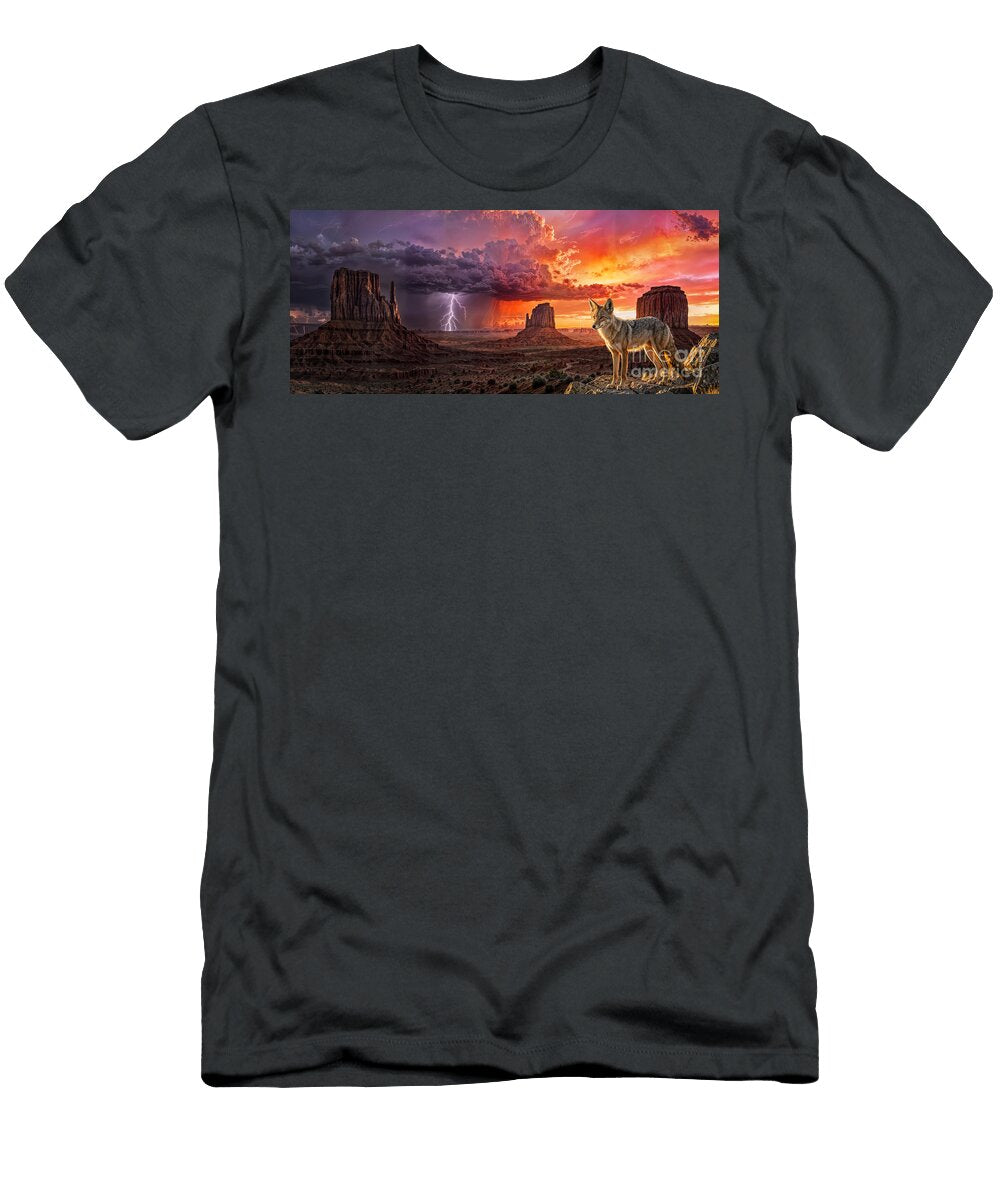 Coyote Watching a Thunderstorm Over Monument Valley Gunther Allen T-Shirt
