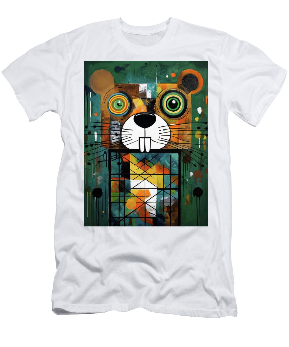 Curious Builder Beaver Geometric Naive Portrait Marian Voicu T-Shirt