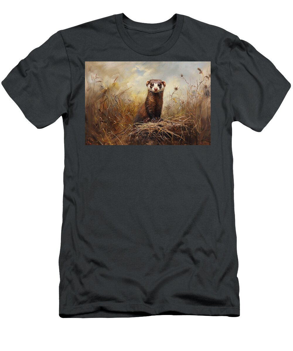 Curious Ferret in Autumn Grass Mindscape Arts T-Shirt