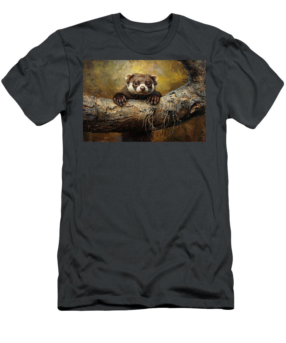 Curious Ferret on a Tree Branch Mindscape Arts T-Shirt