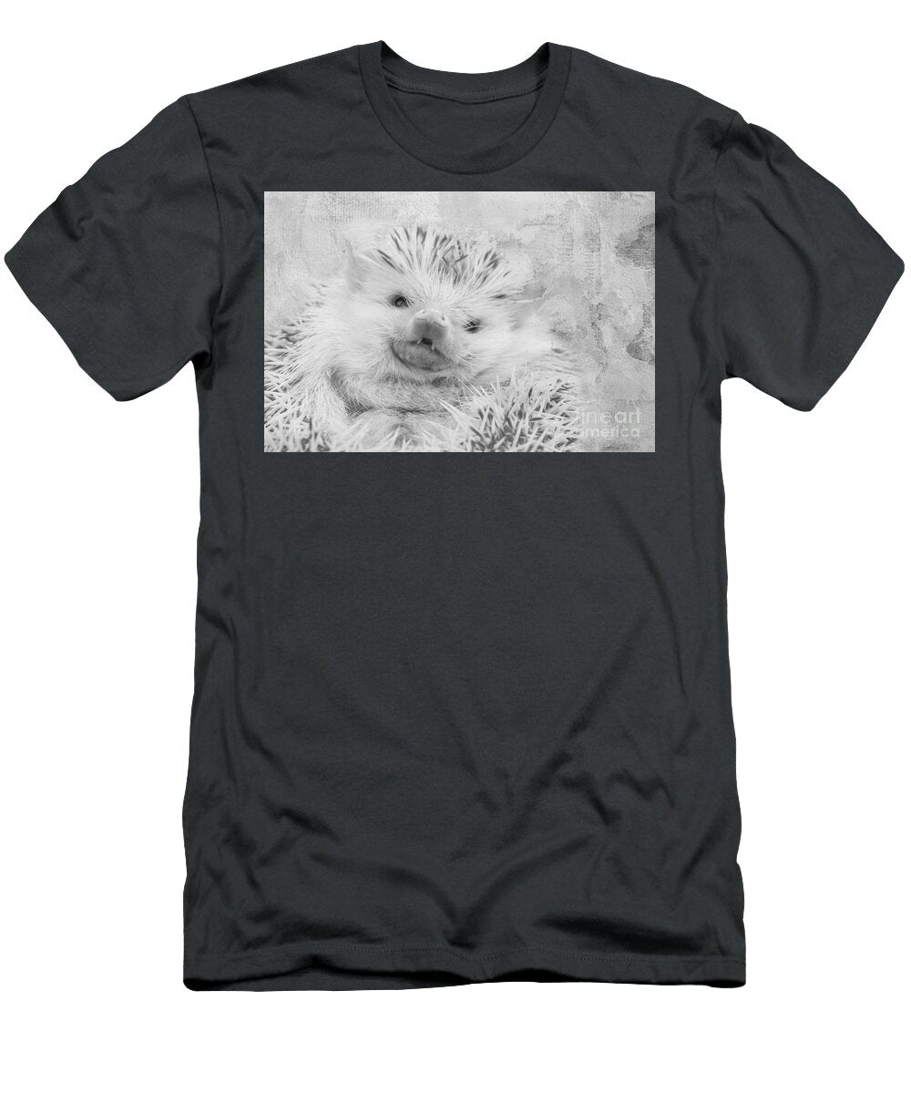 Curled Up Baby Hedgehog Bw Elisabeth Lucas T-Shirt