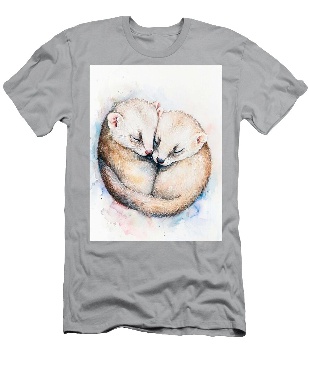 Cute Animal Portraits Two Baby Ferrets Snuggling in a Corner with Tan and White Fur Adorable Animal Henry George T-Shirt