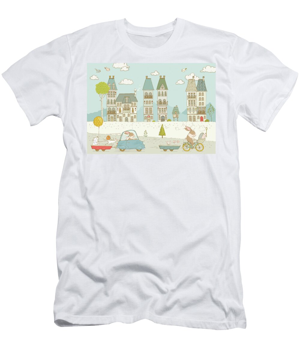 Cute Animals in the City Whimsical Art for Kids Matthias Hauser T-Shirt