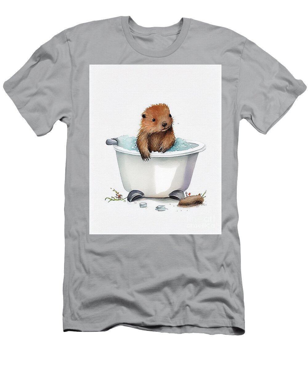 Cute Baby Beaver in Bathub Watercolor Minimalist Jeff Brassard T-Shirt