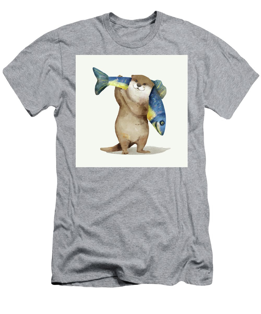 Cute Baby Beaver with a Fish Murellos Design T-Shirt