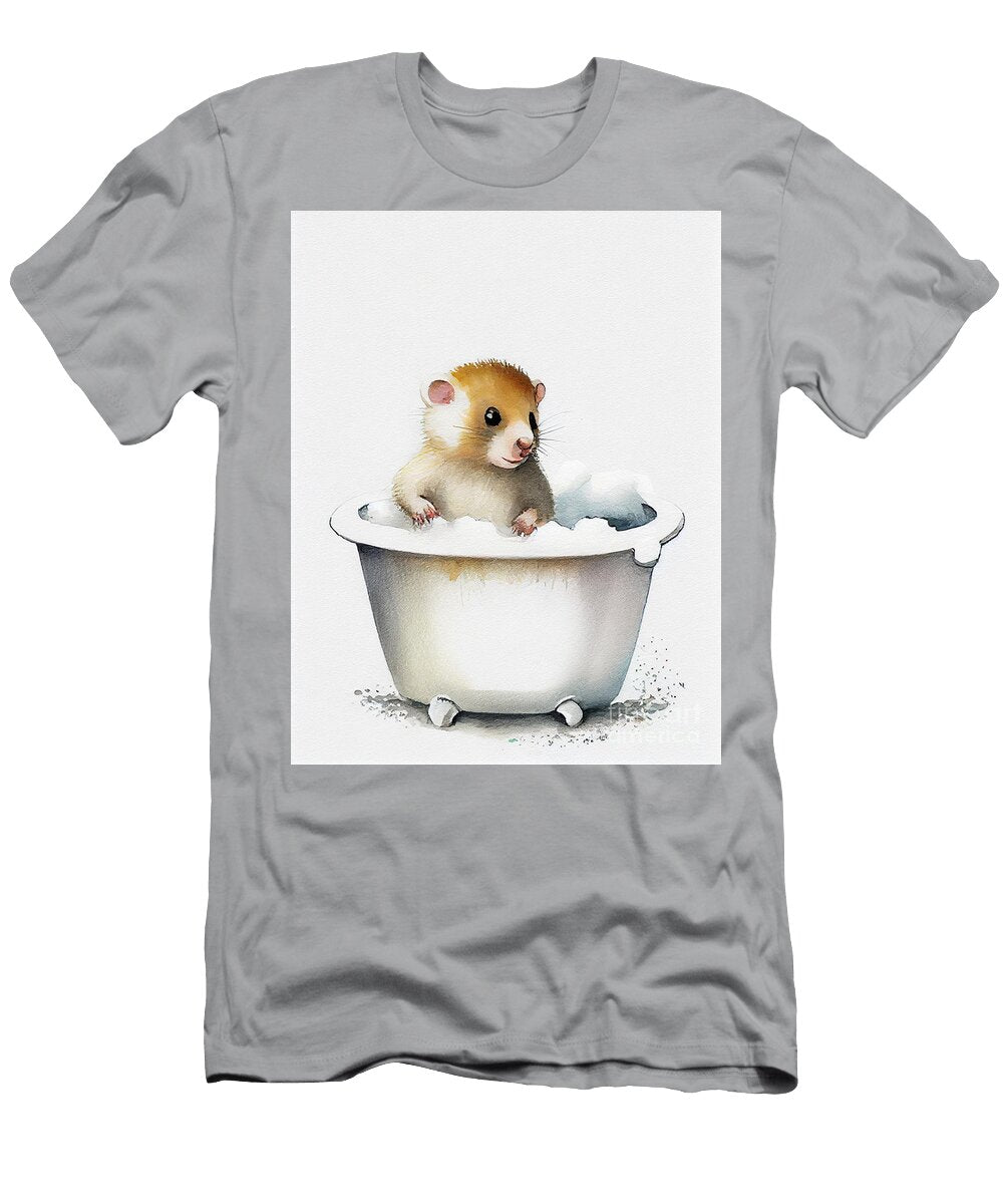 Cute Baby Ferret in Bathub Watercolor Minimalist Jeff Brassard T-Shirt