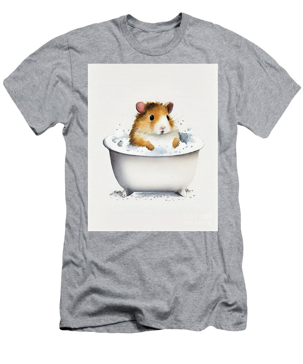 Cute Baby Hamster in Bathub Watercolor Minimalist Jeff Brassard T-Shirt