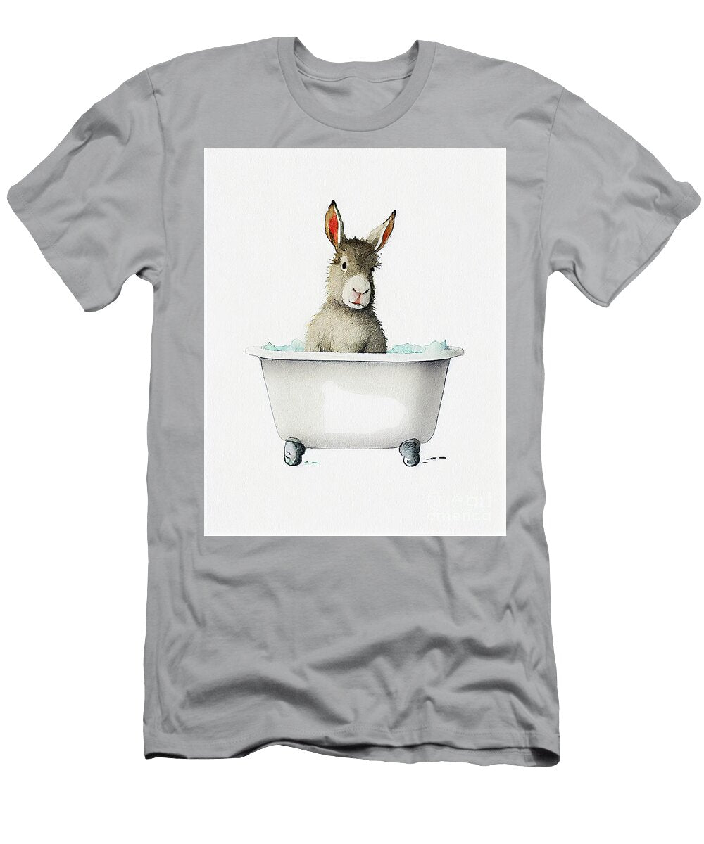 Cute Baby Miniature Donkey in Bathub Watercolor Minimalist Jeff Brassard T-Shirt