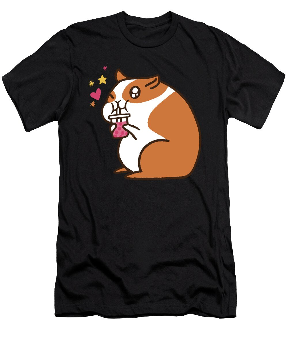 Cute Bubble Tea Hamster Cartoon Licensed Art T-Shirt