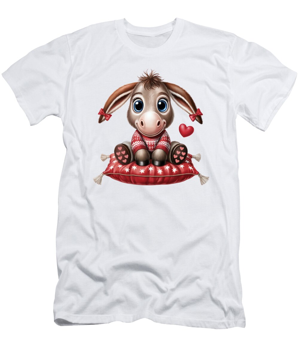 Cute Donkey on Red Pillow Joanna Redesiuk T-Shirt