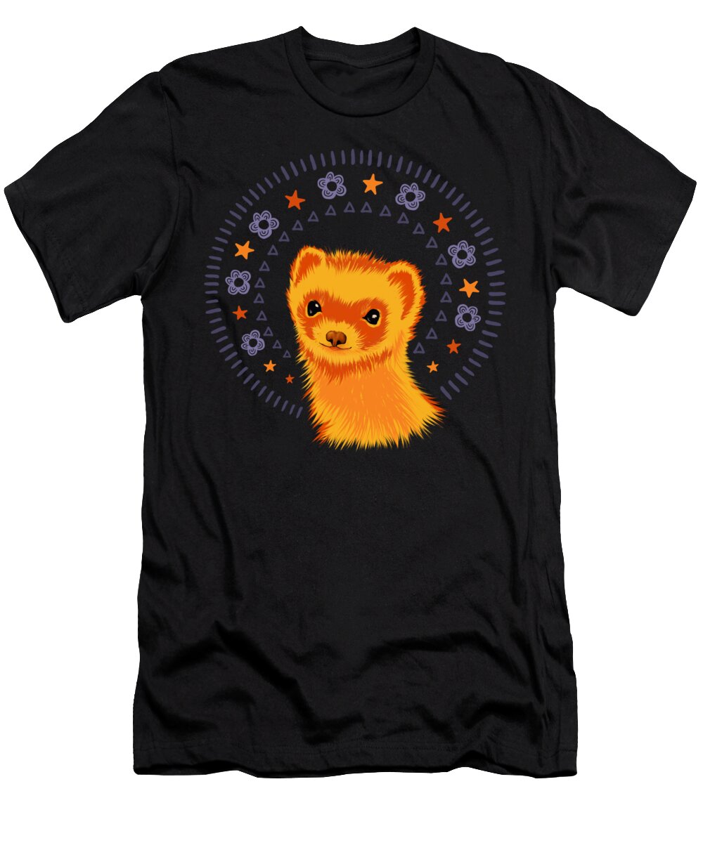 Cute Ferret Portrait with Flowers and Stars Boriana Giormova T-Shirt