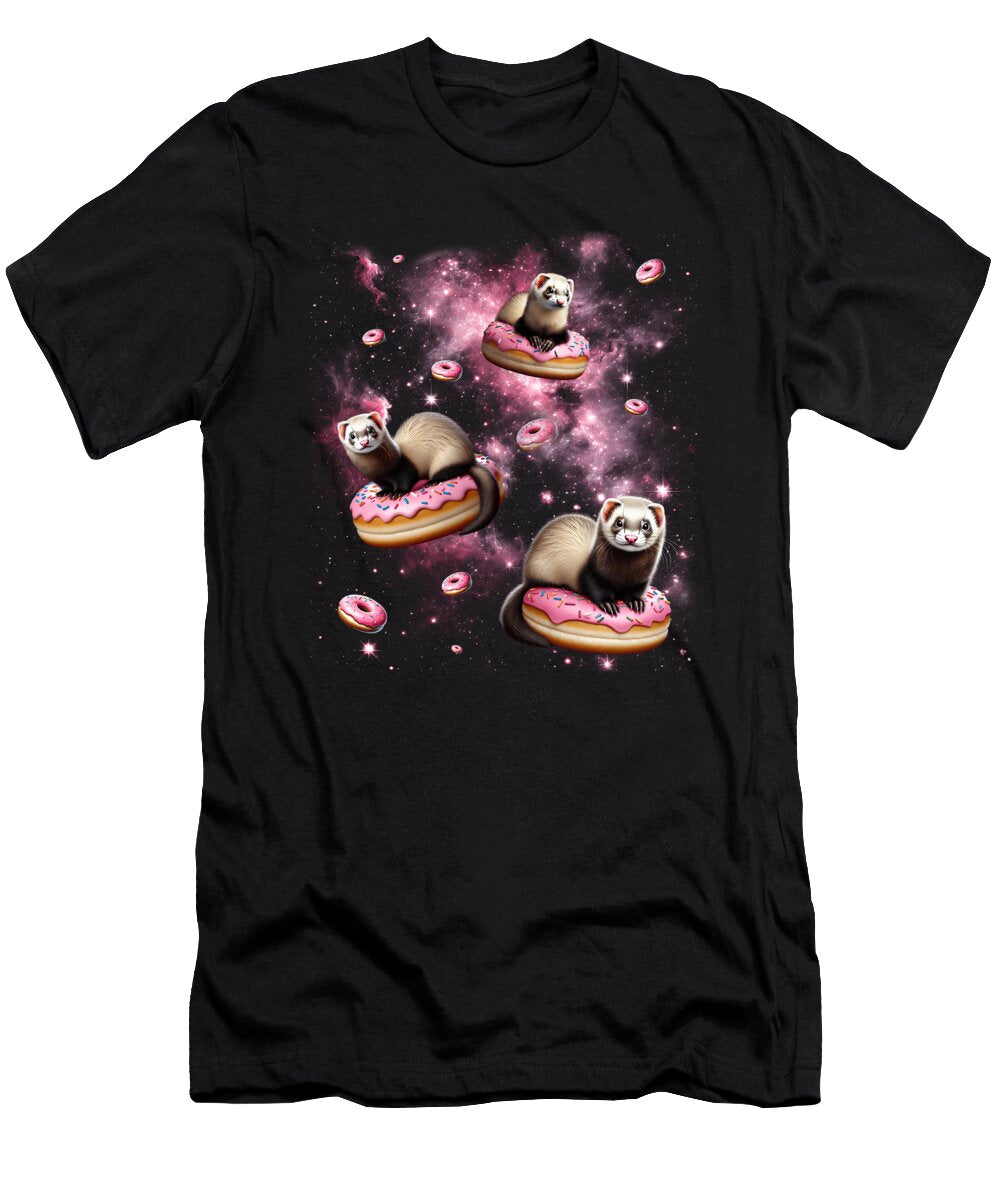 Cute Ferret Riding Donut Space Galaxy Ferret Lover Job T-Shirt