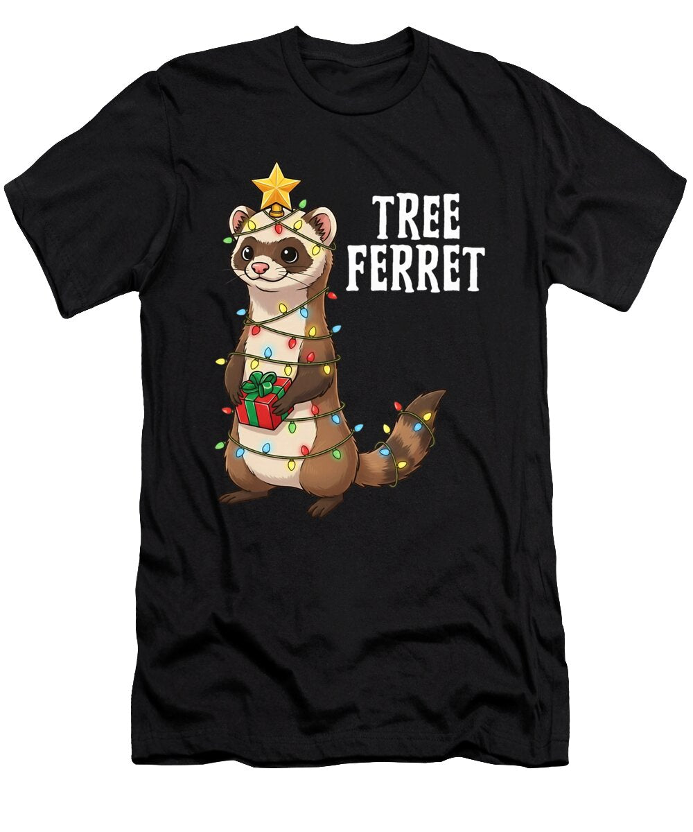 Cute Ferret Wrapped in Christmas Lights Holiday Zyneu Gangd T-Shirt