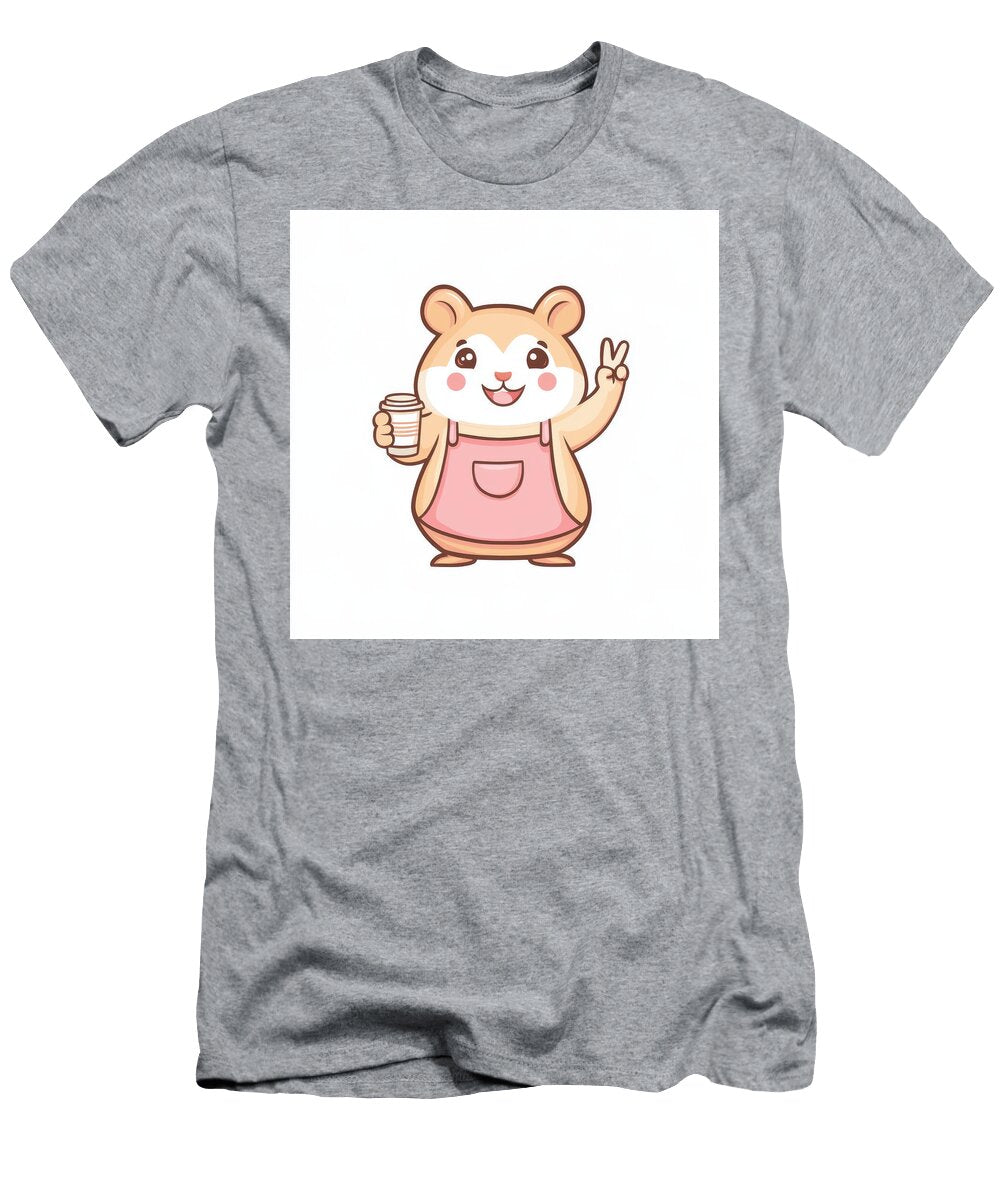Cute Hamster Barista Holding Coffee Making Peace Sign Gamana Lamya T-Shirt