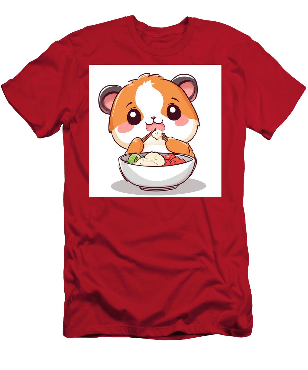 Cute Hamster Eating a Bowl of Food with Chopsticks Emerson Rronin T-Shirt