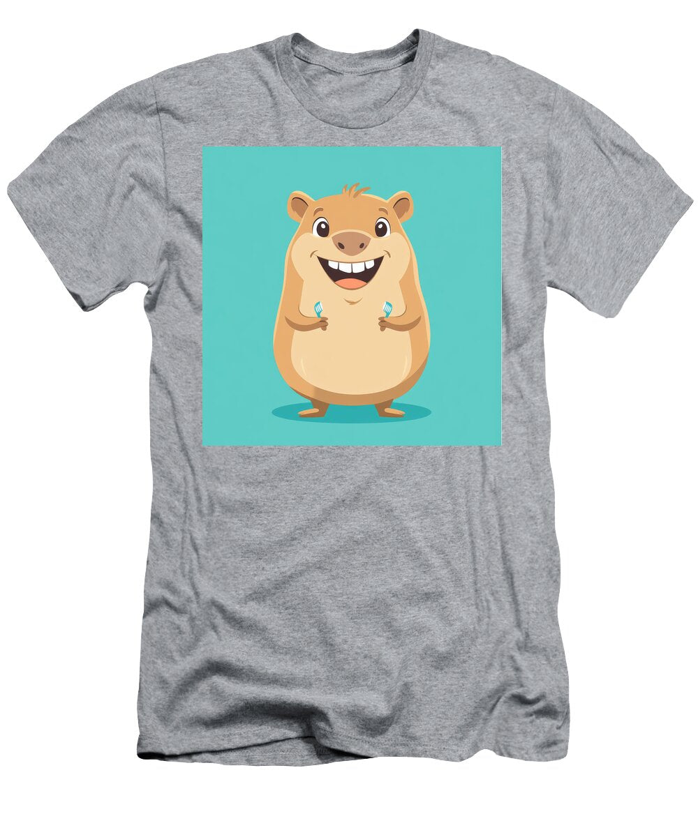 Cute Hamster Holding Two Toothbrushes Promoting Dental Hygiene Rehen Halle T-Shirt